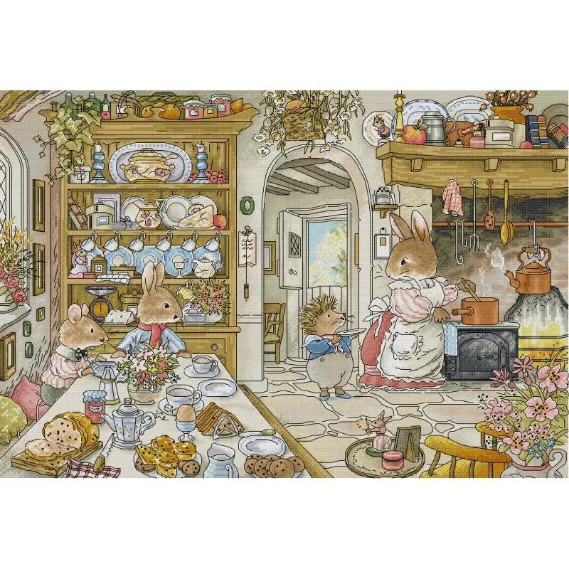 Embroidery Kitchen - Konijn Keuken Cartoon Dier Patroon Borduurpakket