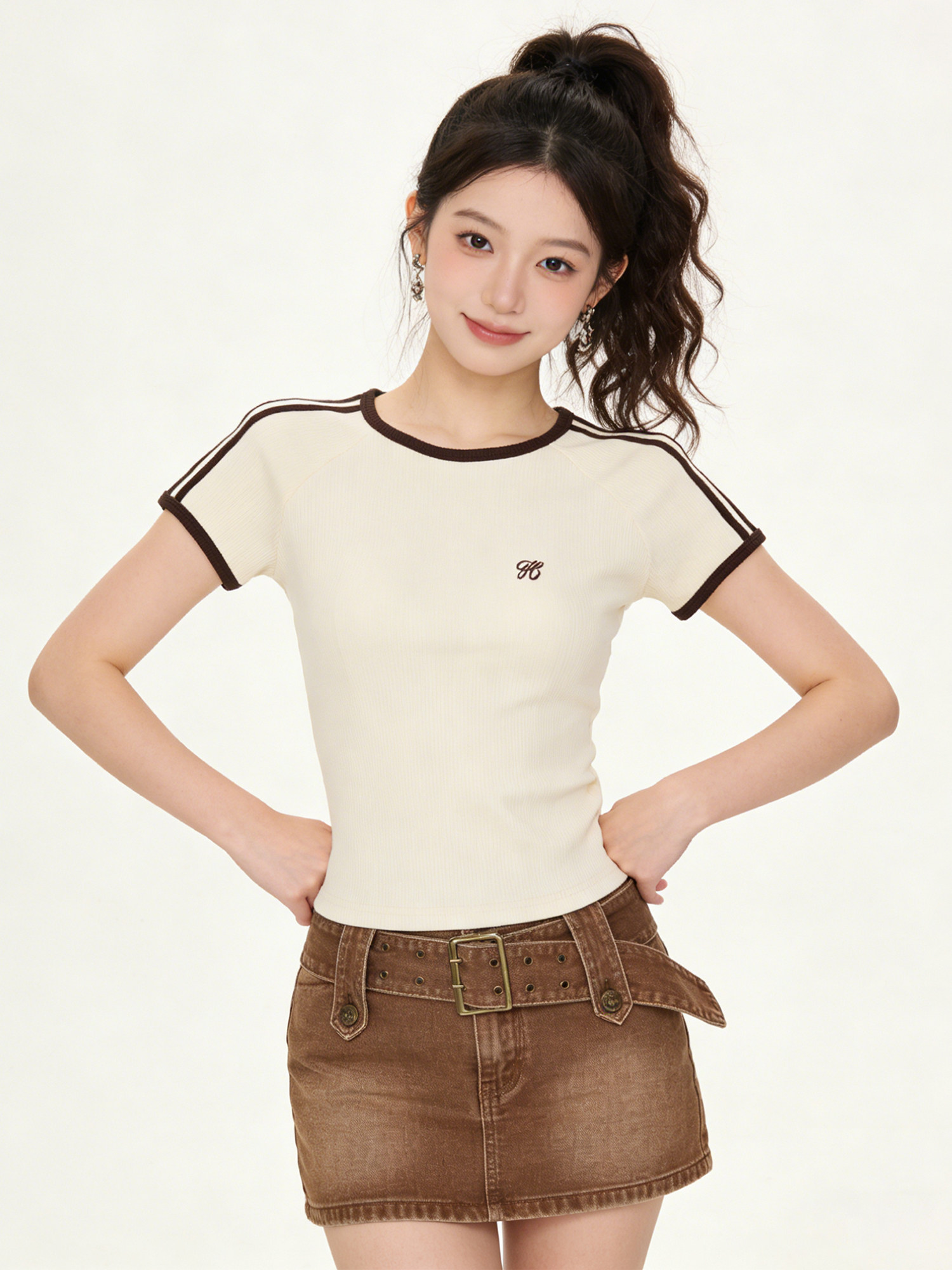 Embroidery Moisturizer - Slim Fit T-shirt met korte mouwen