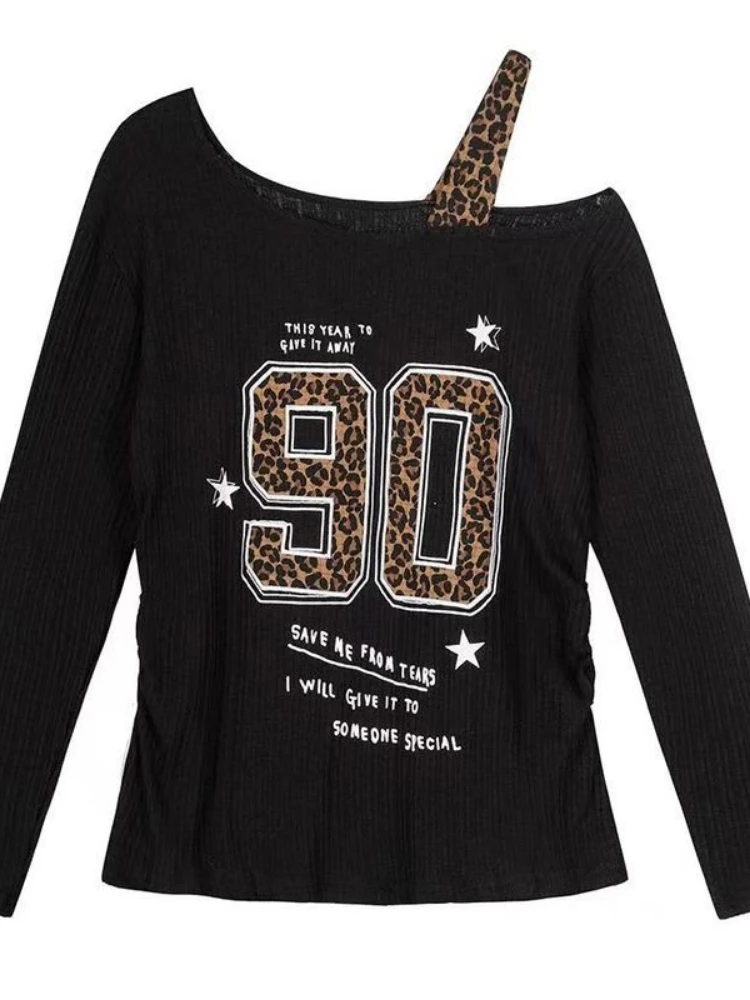Embroidery Fashion - Y2K patchwork T-shirt met luipaardprint dames