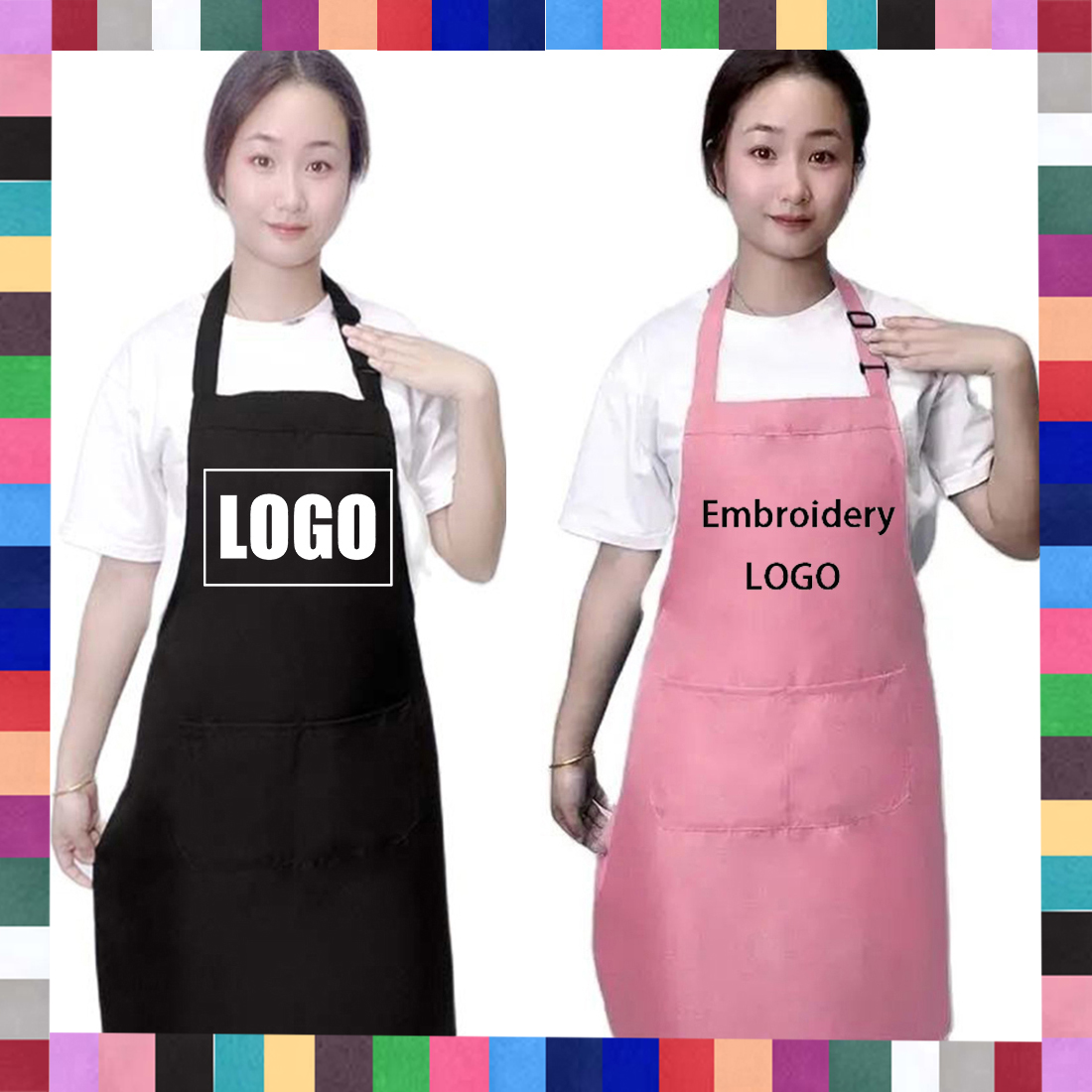Embroidery Kitchen - 18 kleuren aangepaste LOGO schorten voor