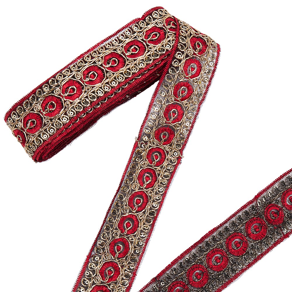 Embroidery Ribbon - 10 yards 1,77 inch rood geborduurd