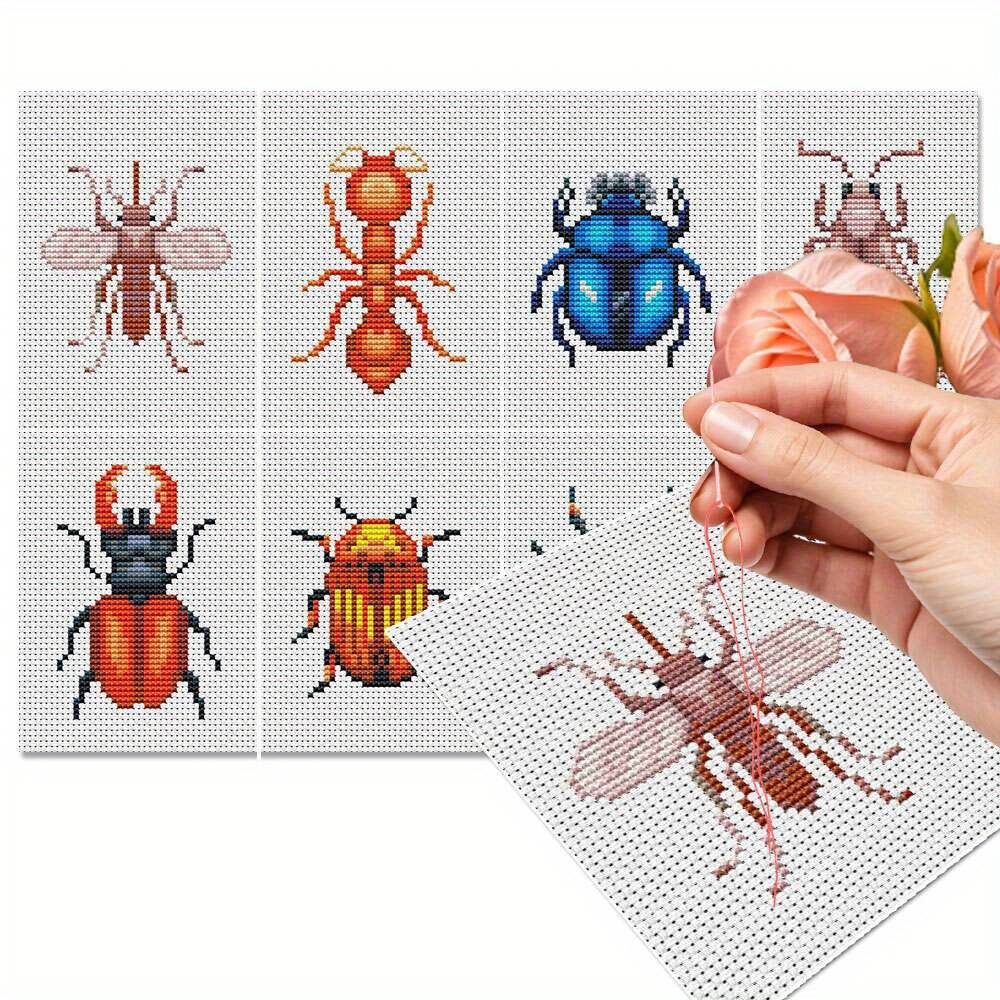 Embroidery X Pattern - 8 stuks insect kruissteek borduurpakket dier