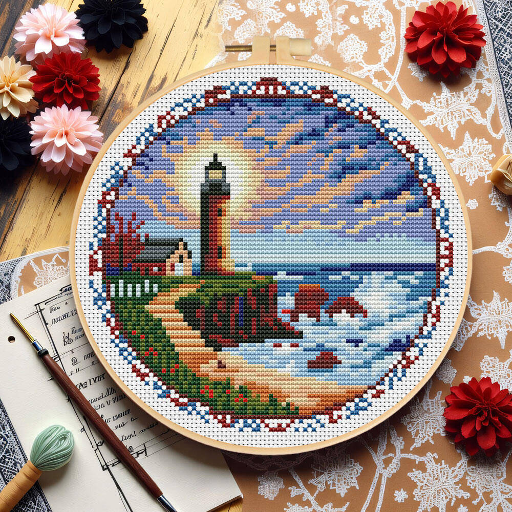 Embroidery X Pattern - Kruissteek Vuurtoren Met Hoepel Gereedschap 11CT