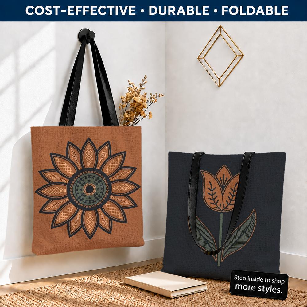 Embroidery Effect Canva - Retro bloemenborduureffect Opbergzakken Polyester canvas draagtas