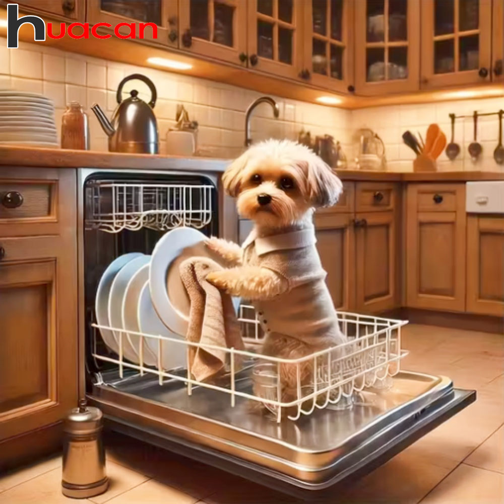 Embroidery Kitchen - Huacan Nieuwkomers Diamant Schilderij Leuke Hond